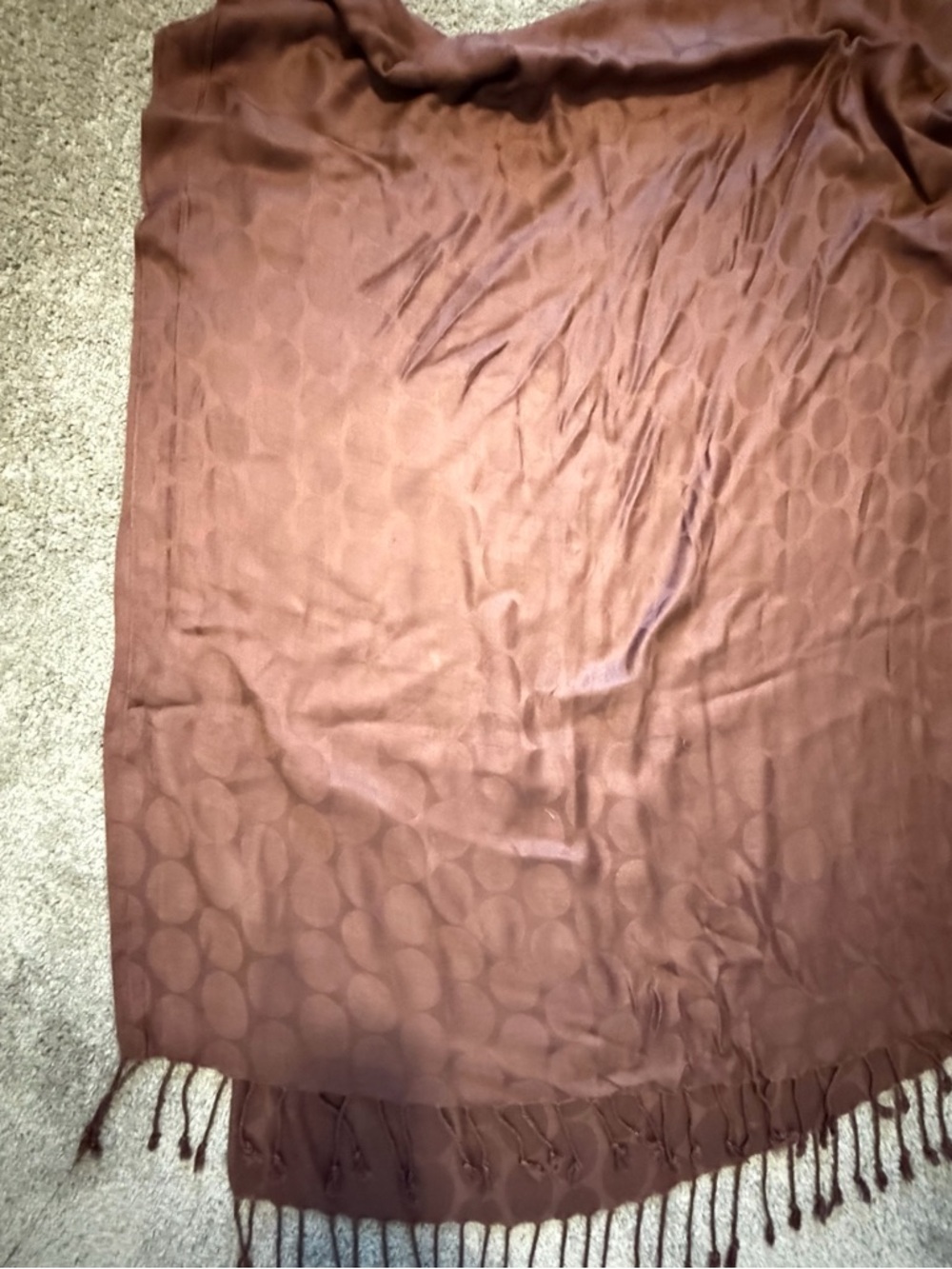 Cejon Brown Rayon Dot Pattern Scarf with Fringe huge